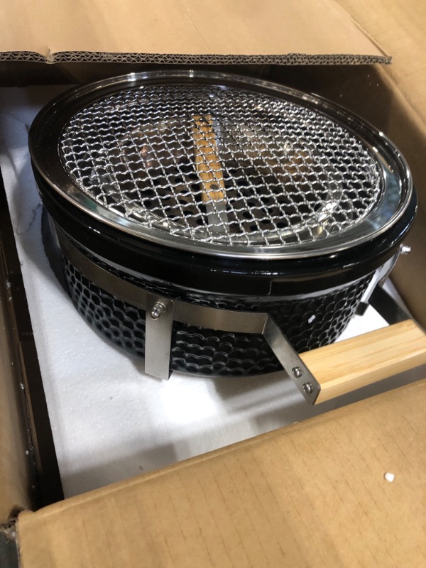 Photo 2 of Onlyfire Ceramic Charcoal Grill Hibachi Grill with Grid Lifter, 14 Inch Portable BBQ Yakitori Grill with Stainless Steel Grate for Outdoor Camping Picnic Patio Backyard Meat Barbecue Cooking 14" Round