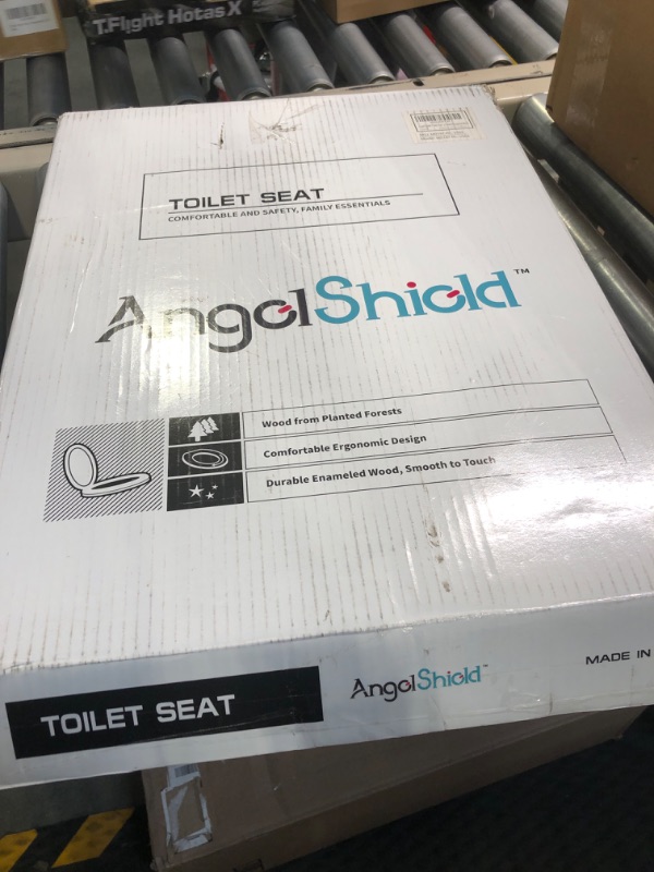 Photo 2 of 
Angel Shield Toilet Seat with Zinc Alloy Hinges Quiet-Close Quick-Release Wood Molded UV Lid Easy Clean(Elongated,Black)