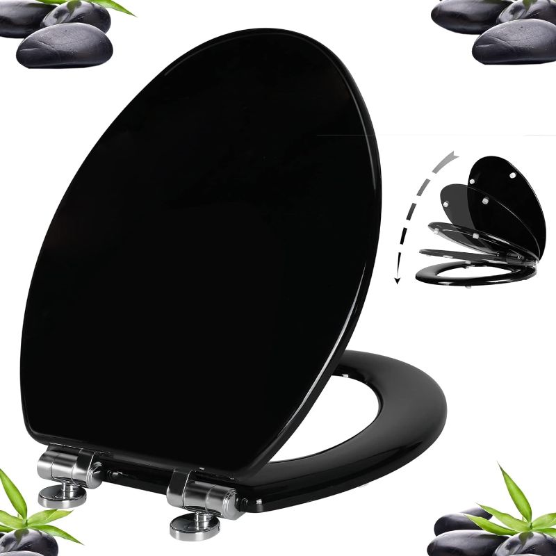 Photo 1 of 
Angel Shield Toilet Seat with Zinc Alloy Hinges Quiet-Close Quick-Release Wood Molded UV Lid Easy Clean(Elongated,Black)