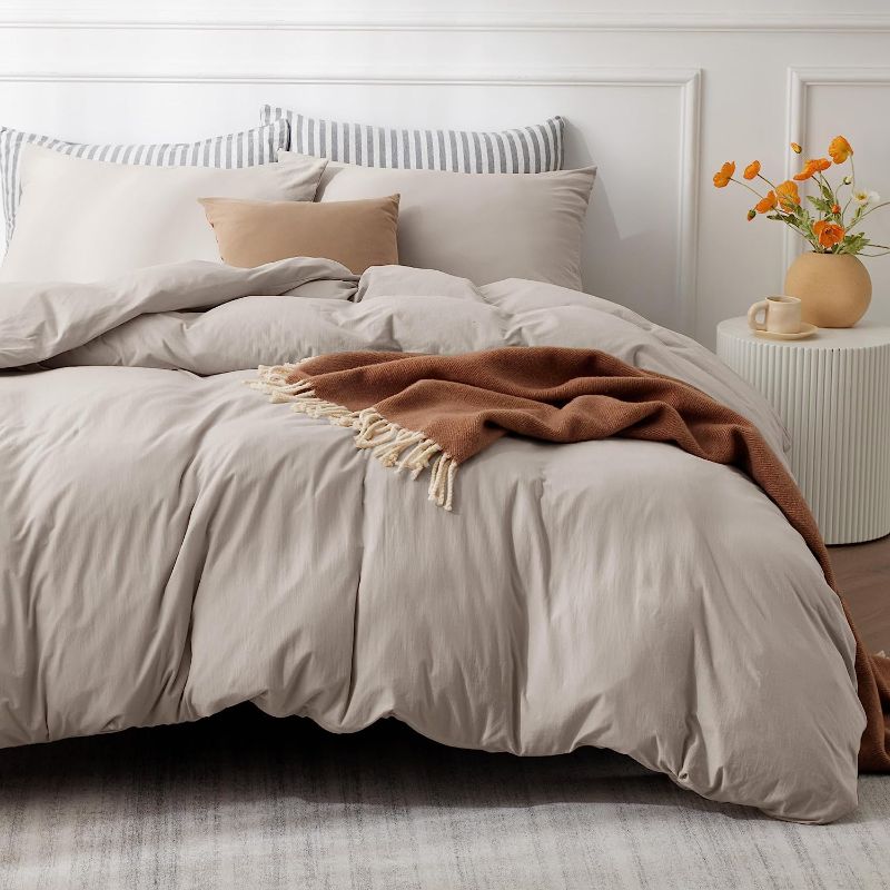Photo 1 of  Bedsure 100% Jersey Knit Cotton Duvet Cover, Ultra Soft T-Shirt Cotton Comforter Cover Queen Size, Zipper Closure, 1 Duvet Cover 90x90 Inches and 2 Pillowcases (Tannish Linen)