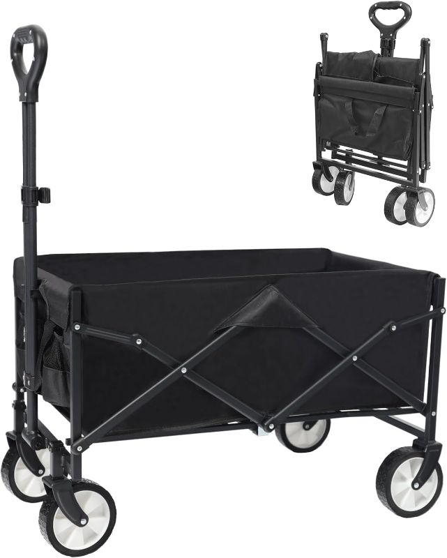 Photo 1 of 
Collapsible Folding Outdoor Utility Wagon, Beach Wagon Cart with All Terrain Wheels & Drink Holders, Portable Sports Wagon for Camping, Shopping, Garden...
Color:Carbon Black
