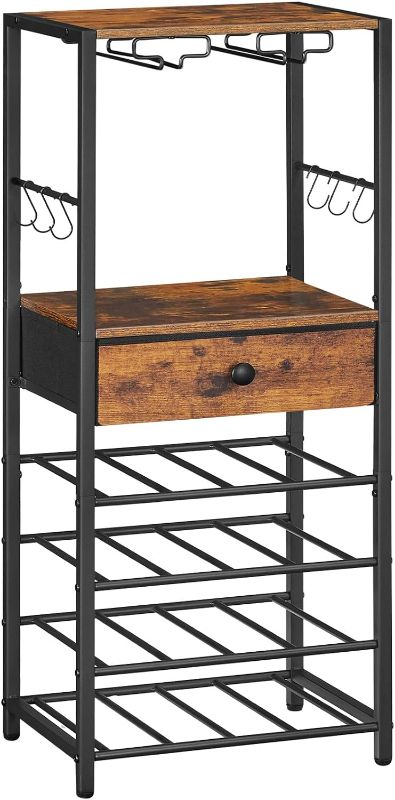 Photo 1 of 
HOOBRO Wine Rack Freestanding Floor, 16-Bottle Wine Storage Rack with Non-Woven Fabric Drawer and Hooks, Wine Rack Table, Bar Cabinet for Kitchen, Dining...