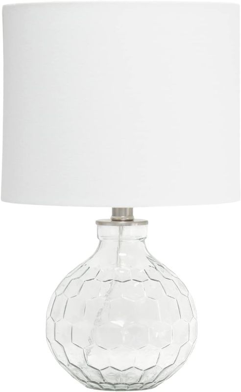 Photo 1 of 17.75" Modern Glass Patterned Endtable Table Lamp with White Fabric, Clear