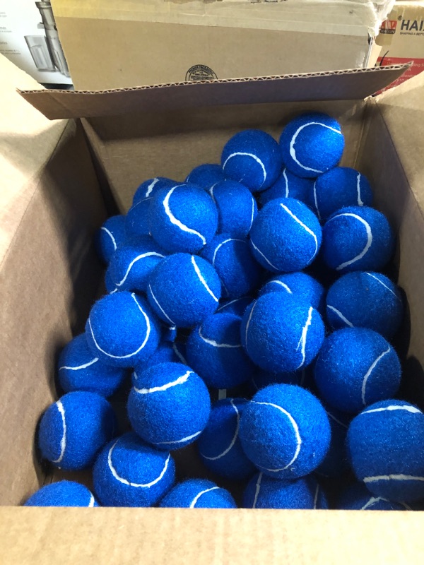 Photo 2 of  48 Pcs Precut Tennis Balls Bulk Tennis Balls for Chairs Furniture Tennis Balls Chairs Leg Floor Protector Foot Covers Glide Coverings for Classroom Furniture Legs Protectors(Blue)