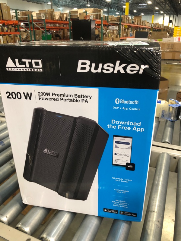 Photo 3 of Alto Professional Busker 200W Portable PA Speaker System with Rechargeable Battery, Bluetooth, 3-Channel Mixer, Alesis FX, App Control, USB Charging Battery Powered PA System 20+ Hours Battery Life