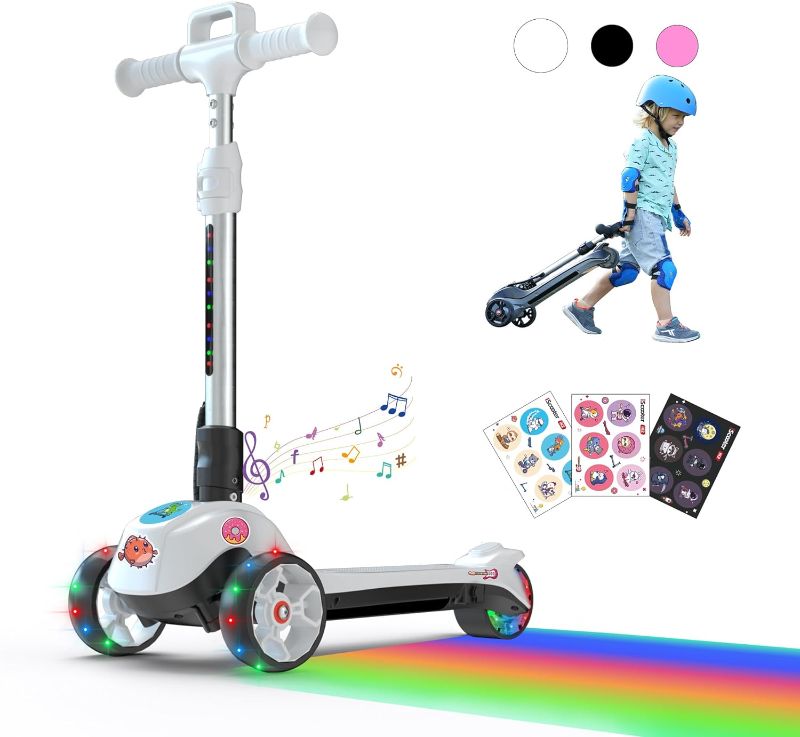 Photo 1 of 
iScooter Electric Scooter for Kids Ages 3-12, Bluetooth Music Speaker, LED Light-up Wheels, Thumb Accelerator, 3 Adjustable Height Toddler Motorized...
Color:White