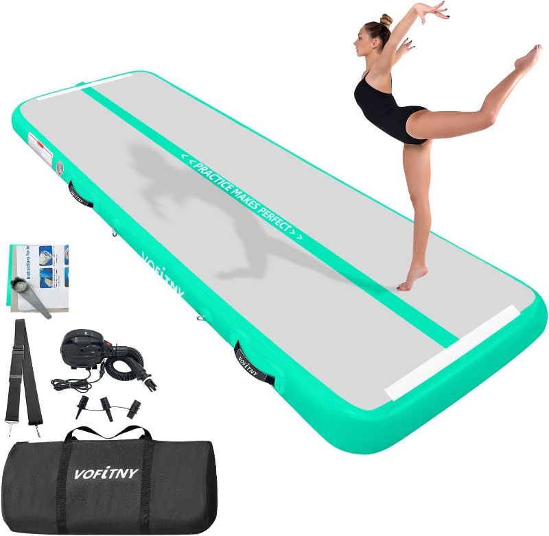 Photo 1 of **Gently Used/Stock Photo shows different color Actual Color:Teal** VOFiTNY All Purpose Gymnastics Mat 6.6/10/13/16/20 ft Sturdy Inflatable Tumble Track for Home/Gym Black 6.6ft*6.6ft*4inches(2m*2m*0.1m)