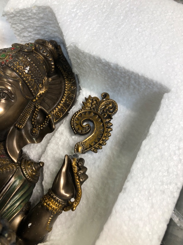 Photo 3 of *minor break in hand*Veronese Design 9 7/8 Inch Lord Ganesha Sitting on Lotus Hindu God Antique Bronze Finish Resin Statue