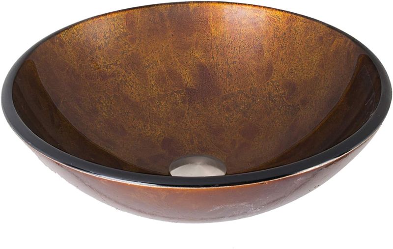 Photo 1 of **Slightly Used**16.5 inch Diameter Over the Counter Freestanding Matte Stone Round Vessel Bathroom Sink in Gold and Brown Fusion - Sink for Bathroom VG07505