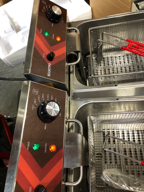 Photo 6 of **Missing One Wing NUt**EGGKITPO Deep fryers Commercial Deep Fryer 12L x 2 Large Dual Tank Electric Deep Fryers with Basket Electric Countertop Fryer for Restaurant with 2 Frying Baskets and Lids, 1800W x 2, 120V 24L