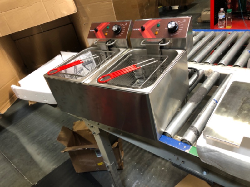 Photo 3 of **Missing One Wing NUt**EGGKITPO Deep fryers Commercial Deep Fryer 12L x 2 Large Dual Tank Electric Deep Fryers with Basket Electric Countertop Fryer for Restaurant with 2 Frying Baskets and Lids, 1800W x 2, 120V 24L