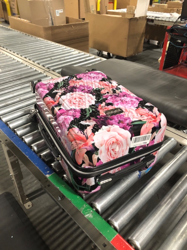 Photo 1 of BEBE Women's Marie 21" Hardside Carry-on Spinner Luggage, Black Floral Print, One Size One Size Black Floral Print
***Used, but in good condition***