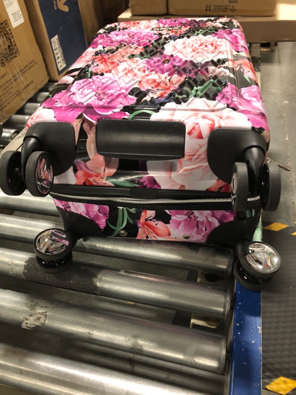 Photo 1 of BEBE Women's Marie 21" Hardside Carry-on Spinner Luggage, Black Floral Print, One Size One Size Black Floral Print
***Used, but in good condition***