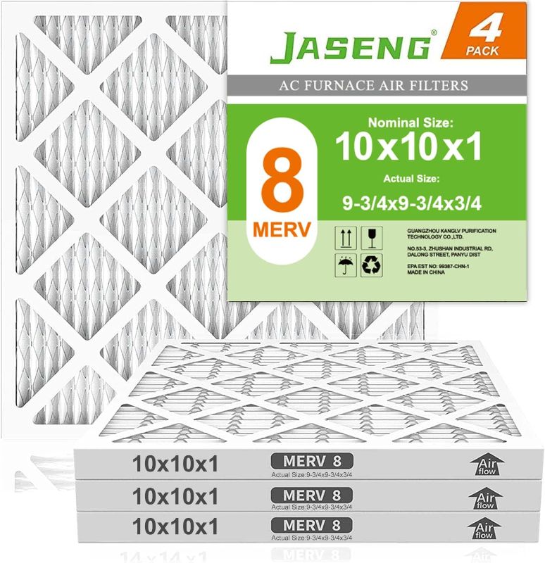 Photo 1 of JASENG 4 Pack 10x10x1 Dust and Pollen Merv 8 Replacement AC Furnace Air Filters
