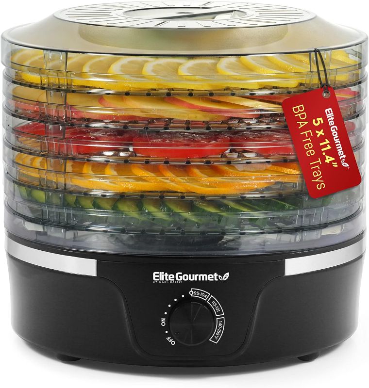 Photo 1 of 
Elite Gourmet EFD319 Food Dehydrator, 5 BPA-Free 11.4" Trays Adjustable Temperature Controls, Jerky, Herbs, Fruit, Veggies, Dried Snacks, Black