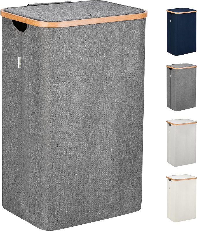 Photo 1 of  
Lonbet - Laundry Hamper with Lid Cover - Sturdy Tall Bamboo Laundry Basket Clothes Organizer - Aesthetic Bedroom Fabric Bin - Big Bathroom Dirty Clothes...