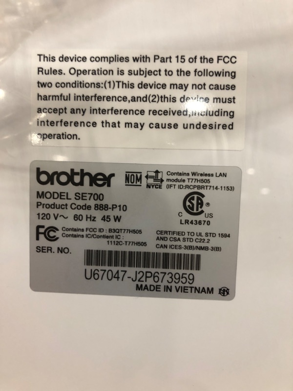 Photo 5 of  
Brother SE700 Sewing and Embroidery Machine, Wireless LAN Connected, 135 Built-in Designs, 103 Built-in Stitches, Computerized, 4" x 4" Hoop Area, 3...
