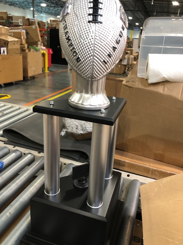 Photo 1 of TrophySmack Perpetual Fantasy Football Trophy - Customizable Championship Trophy Award Winner | Engraving Included up to 19 Years Past Winners | 26-56 Inch Tall (Vivid Silver) 26" Silver Columns
