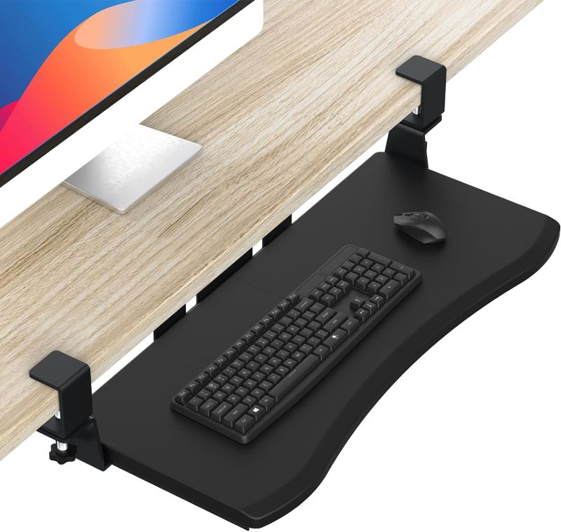 Photo 1 of Keyboard Tray Under Desk,Pull Out Keyboard & Mouse Tray with Heavy-Duty C Clamp Mount,27(32 Including Clamps) x11.8 in Slide Out Platform Computer Drawer,Suitable for Office (27 inch Wood)