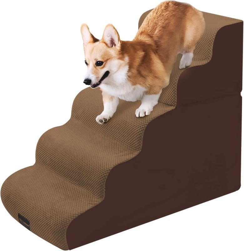 Photo 1 of 5 Steps Dog Stairs for High Couch-Bed, Soft Foam Dog Steps for Large Dogs and Small Dogs, High-Density Foam Dog ramp Climbing for 20-30 inch Bed with Non-Slip Removable Cover (Brown)
***Stock photo shows a similar item, not exact*** 