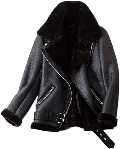 Photo 1 of LY VAREY LIN Women's Faux Shearing Moto Jacket Thick Lined Parka Winter Shearling Coat Leather Jacket Large 
