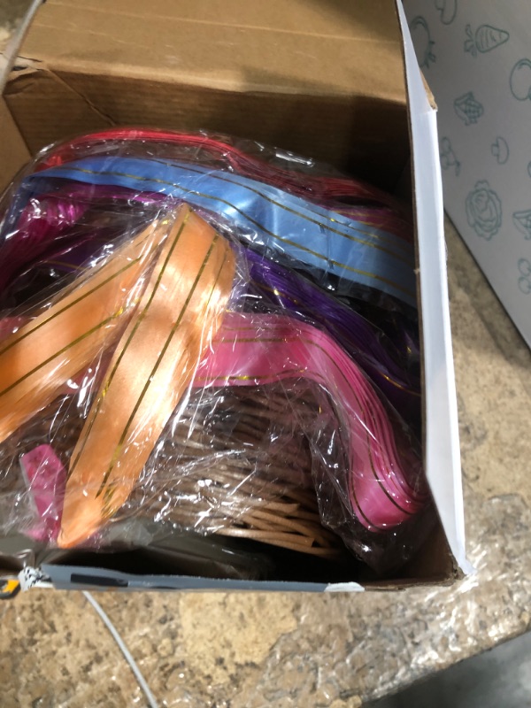 Photo 1 of 12 Pieces Oval Basket Food Storage Basket Woven Empty Basket Fruit Basket Gift Baskets with 60 Colorful Pull Bows and 30 Clear Gift Bags for Kitchen, Restaurant (Beige, 9 x 6 x 2.24 Inches)