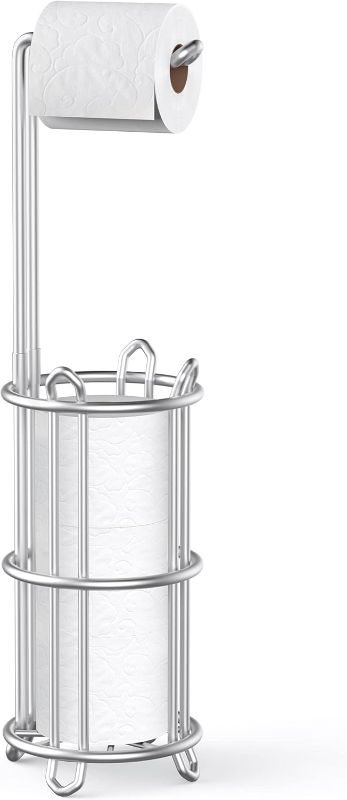 Photo 1 of 
Meangood Toilet Paper Holder Stand and Tissue Paper Roll Dispenser for 4 Mega Rolls, Bathroom Free Standing Tissue Roll Storage Holder Rack, Metal Wire Silver