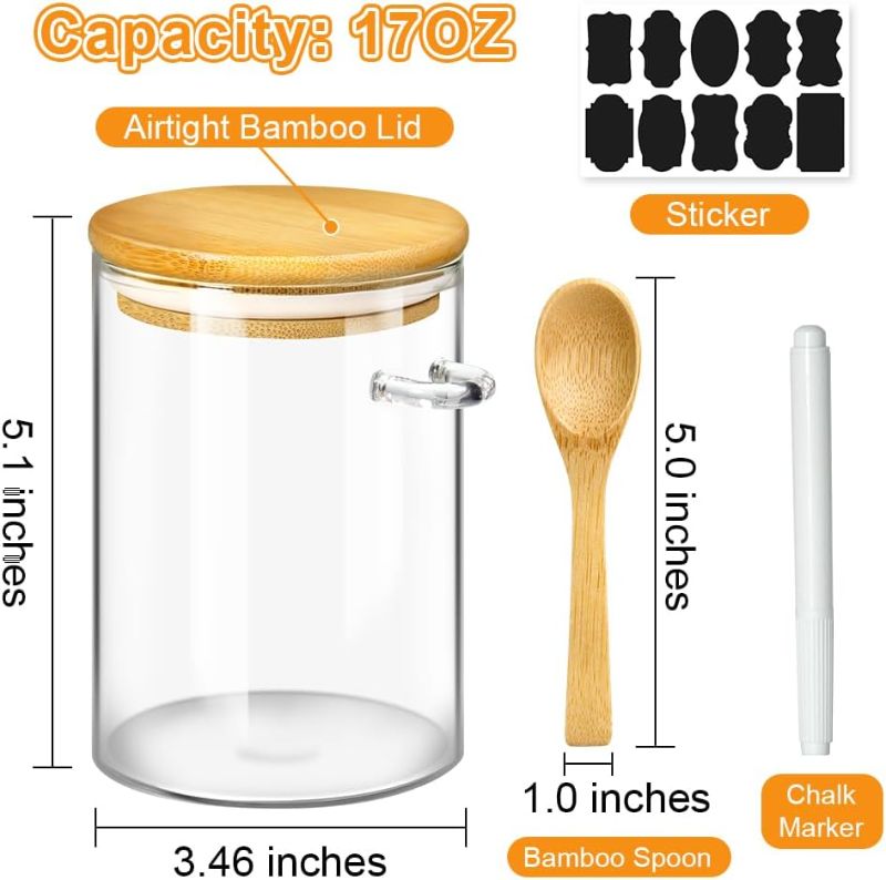 Photo 1 of (READ FULL POST) Yomarket 2 Pack Airtight Glass Jars with Bamboo Lid and Spoons 17 Oz Food Storage Container with Labels, Overnight Oats Containers with Lids for Flour, Sugar, Tea, Cookies, Candy, Cereal, Coffee