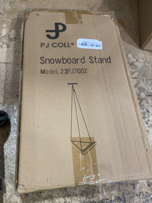 Photo 1 of [PJ Collection] Metal and Wood Snowboard Stand, Snowboard Showcase for Home and Businesses, Freestanding Vertical Stand, Snowboard Storage and Display, Display Stand, Indoor Display Storage Rack