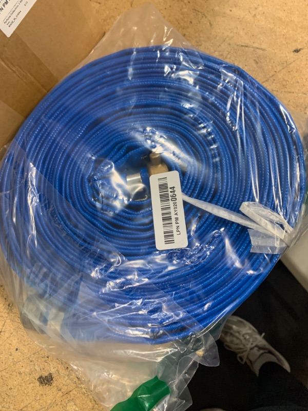 Photo 2 of 1" x 50' Blue PVC Backwash and Discharge Hose for Swimming Pools, Heavy Duty Reinforced Flat Pool Hose with Aluminum Pin Lug Fittings