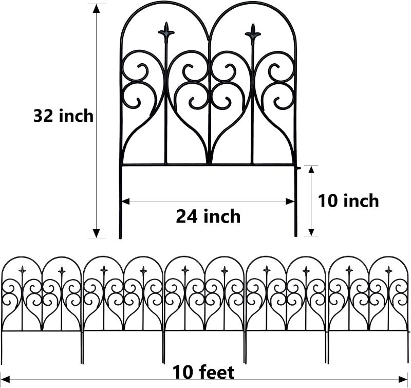 Photo 3 of (READ FULL POST) Thealyn Decorative Garden Fence 32 in (H) x 10 ft (L) Outdoor Rustproof Metal Dog Pet Fence Animal Barrier, Garden Fencing Panel Border for Yard Patio Flower Bed