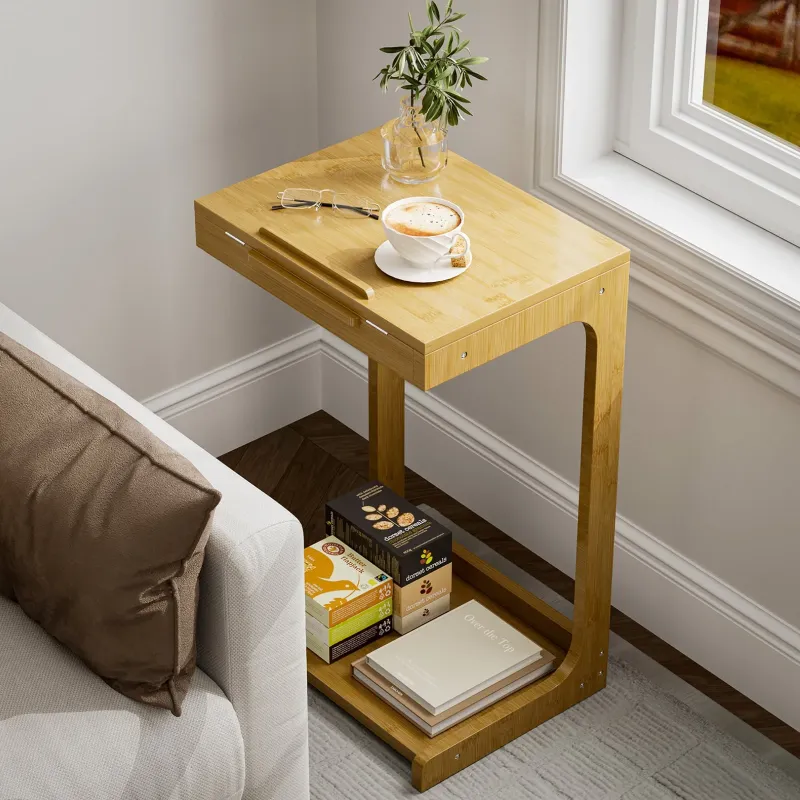 Photo 1 of ***USED - NO HARDWARE - OTHER PARTS LIKELY MISSING AS WELL***
Kalrin Side Table, C-Shaped End Table with Adjustable Top, Bamboo Sofa Table Bedside Nightstand for Home, Living Room, Natural
