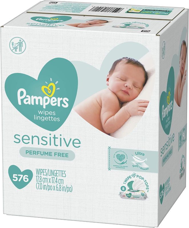 Photo 1 of 
Baby Wipes, Pampers Sensitive Water Based Baby Diaper Wipes, Hypoallergenic and Unscented, 8 Pop-Top Packs, 588 Total Wipes (Packaging May Vary)