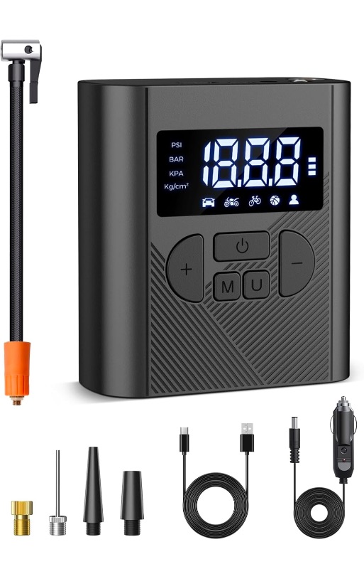 Photo 1 of ****MISSING ACCESSORIES *** NTire Inflator Portable Air Compressor, Battery & 12V DC Cordless Air Pump for Car Tires, 150PSI Electric Bike Tire Pump for Car, Bicycle, Motor, Balls, with LCD Digital Pressure Gauge LED Light