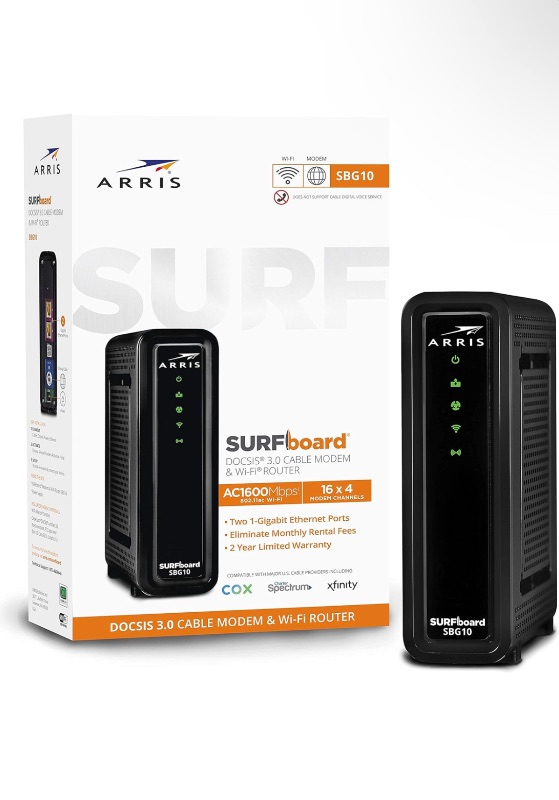 Photo 1 of arris surfboard ac1600 dual band router with 16x4 docsis 3.0 cable modem black (Renewed)