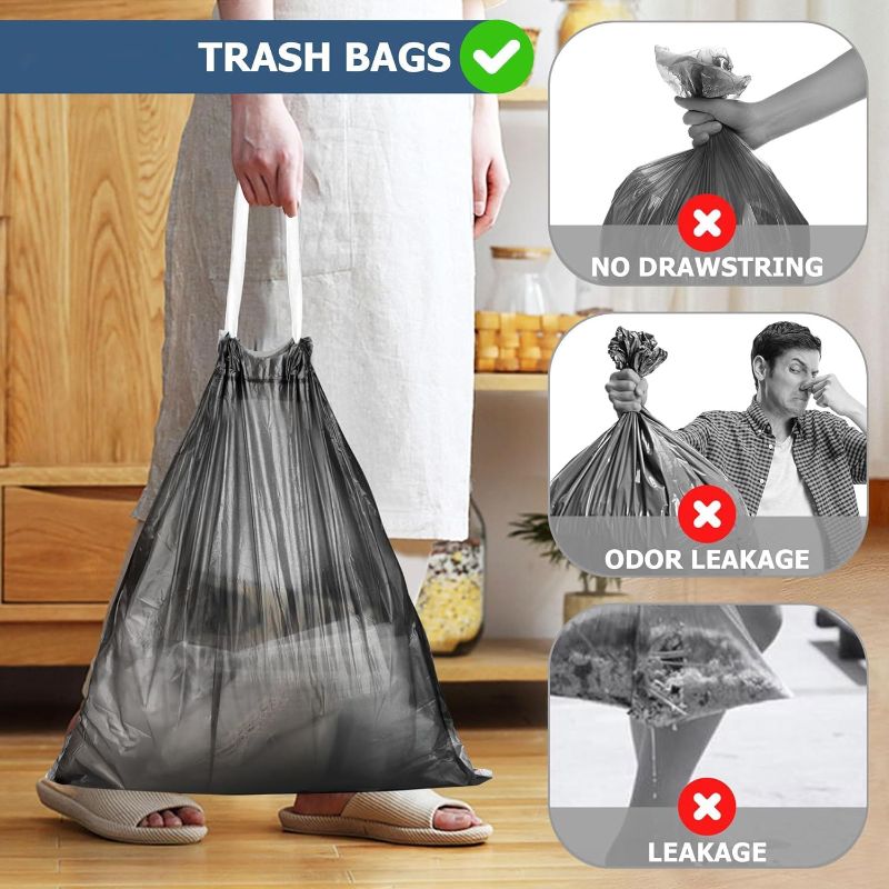 Photo 1 of 
Small Trash Bags 4 Gallon,100pcs Strong black Drawstring Tear-Free Garbage Bags, Bathroom Trash Can Bin Liners,Plastic Bags for Office,Waste Basket Liner,Unscented,Fit 3,3.5,4,4.5 Gal(Black, roll's 20