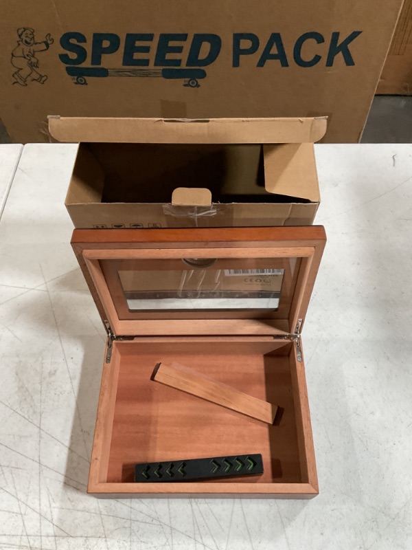 Photo 2 of **For parts only**(MISSING HARDWARE)
TISFA Cigar Humidor, Glass Top Cigar Box with Hygrometer Humidifier and Divider, Desktop Cedar Wood Storage Case Holds 20-30 Cigars