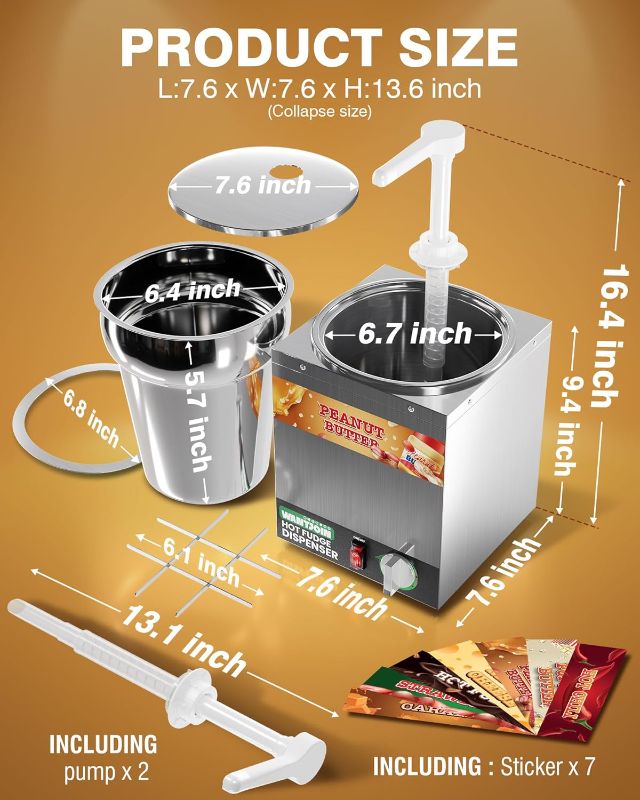 Photo 3 of (READ FULL POST) WantJoin Nacho Cheese Dispenser with Pump,4.6Qt Nacho Cheese Warmer,Stainless Steel Hot Fudge Warmer W/5-Level Temperature Adjustment,Hot Fudge Dispenser for Hot Fudge Cheese Caramel