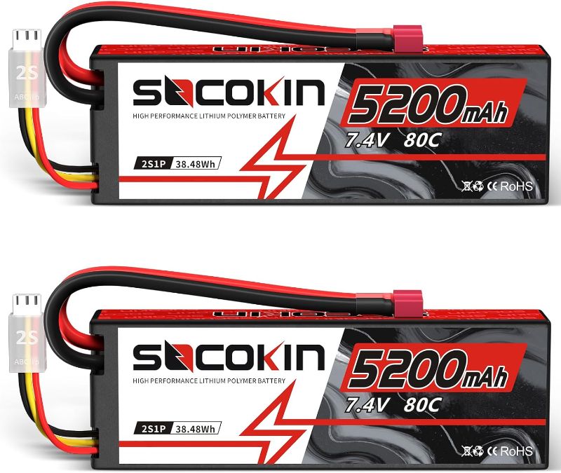 Photo 1 of 2S 5200mAh 80C 7.4V Lipo Battery with Hard Case Deans Plug for RC Evader BX Car RC Buggy RC Boat Drones 1/10 Scale Racing Truck Racing RC Heli Airplane (2 Pack)
