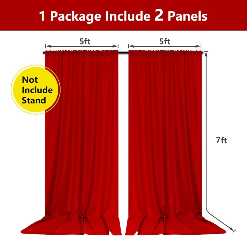 Photo 1 of 10ft x 10ft Red Backdrop Curtains for Party Valentine's Day Arch Stage Wedding Ceremony Curtains Fabric Photography Backdrop for Baby Showers Rod Pocket Home Decoration, 5ft x 10ft, 2 Panels