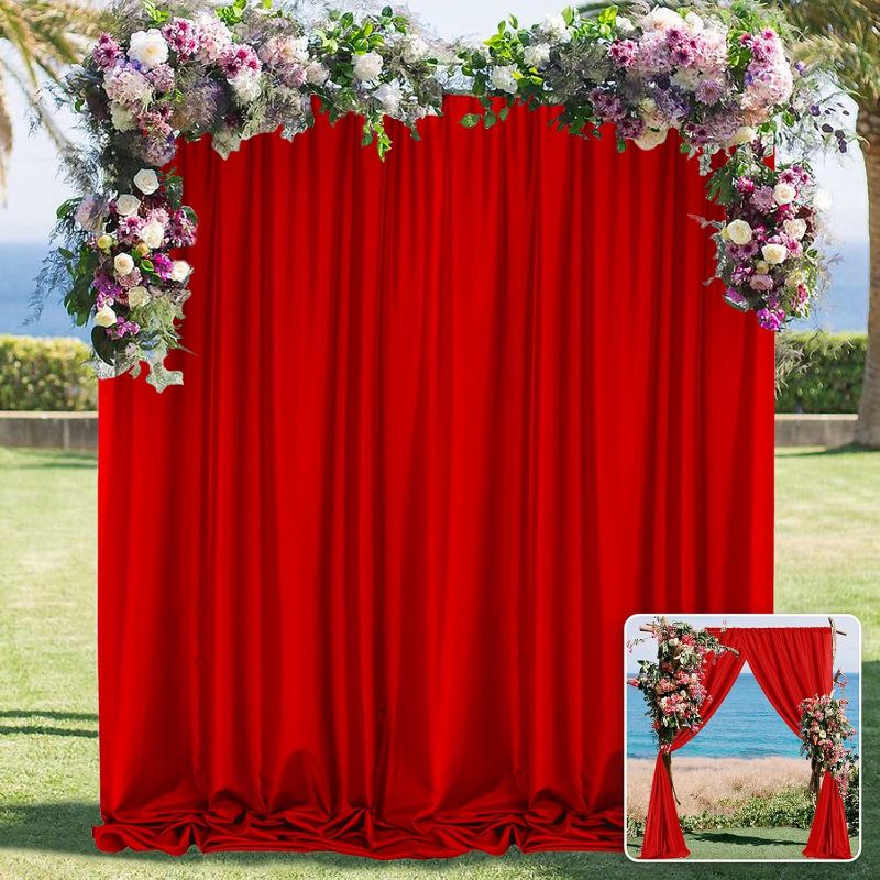 Photo 2 of 10ft x 10ft Red Backdrop Curtains for Party Valentine's Day Arch Stage Wedding Ceremony Curtains Fabric Photography Backdrop for Baby Showers Rod Pocket Home Decoration, 5ft x 10ft, 2 Panels