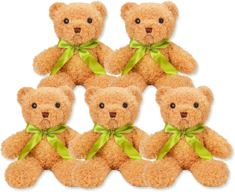 Photo 1 of 5 Pcs Teddy Bears Bulk Stuffed Animal Packs Teddy Bear Plush 10inch, Soft Stuffed Bears Set for Party Favors, Baby Shower, Party Gifts
