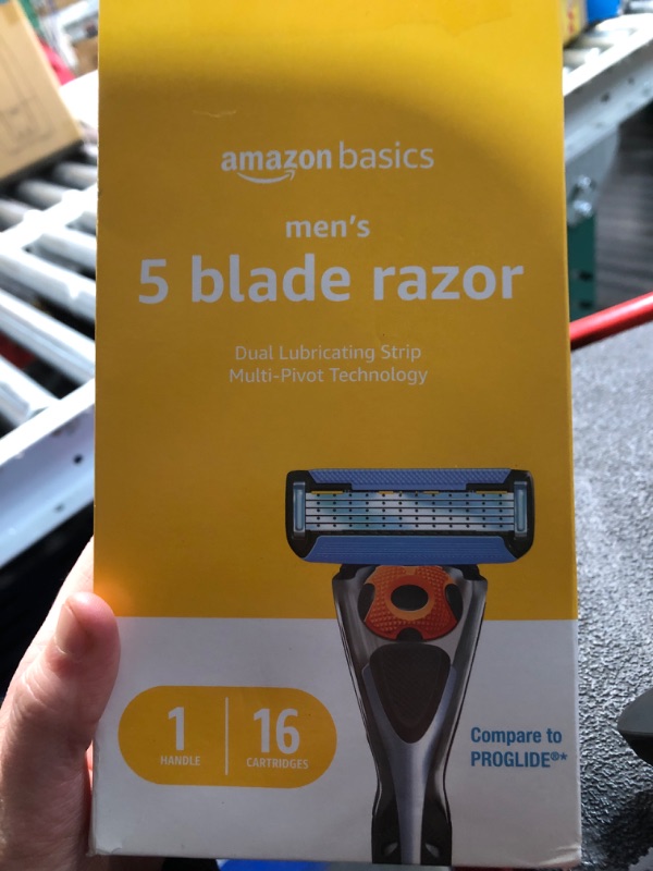 Photo 1 of Amazon Basics 5-Blade MotionSphere Razor for Men with Dual Lubrication and Precision Trimmer, Handle & 16 Cartridges, Cartridges fit, Razor Handles only, 17 Piece Set, Black