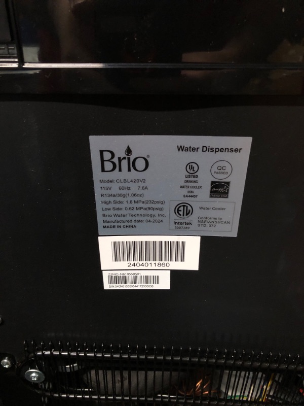 Photo 6 of ***USED - POWERS ON - UNABLE TO TEST FURTHER***
Brio Bottom Loading Water Cooler Dispenser for 5 Gallon Bottles - 3 Temperatures with Hot, Room & Cold Spouts, Child Safety Lock, LED Display with Empty Bottle Alert, Stainless Steel