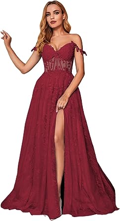 Photo 1 of Raseal Off Shoulder Tulle Lace Appliques Prom Dress with Side Slit A Line Sweetheart Neck Evening Dress Long for Women RS020 / Size 10