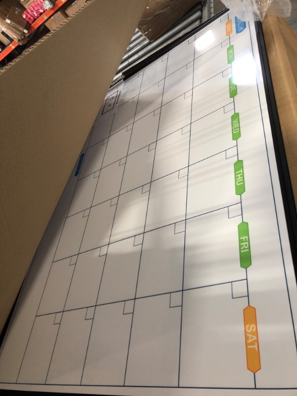 Photo 1 of JILoffice Dry Erase Calendar Whiteboard 48 X 36 Inch - Magnetic White Board Calendar Monthly, Black Aluminum Frame Wall Mounted Board for Office Home and School Calendar 48 x 36 Inch