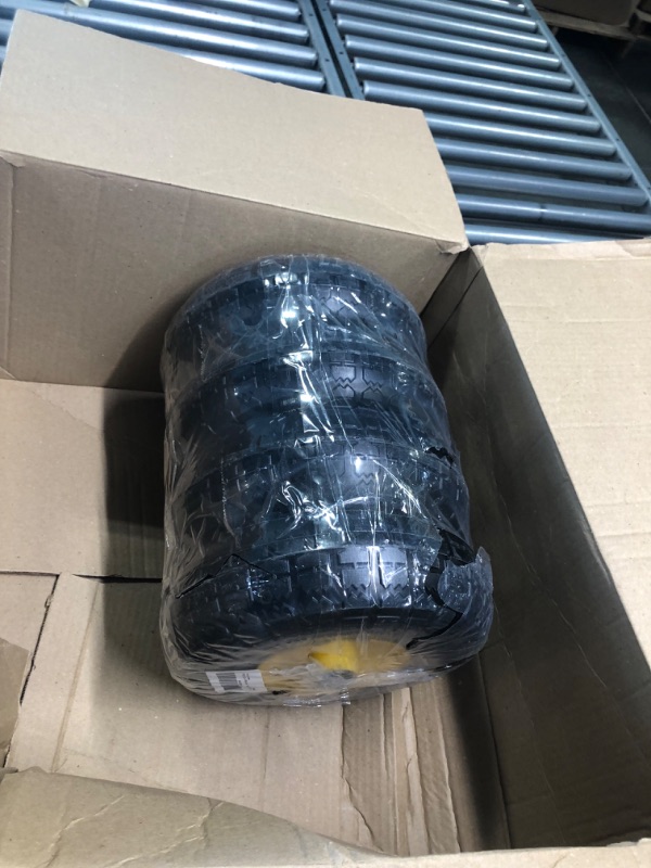 Photo 3 of 4.10/3.50-4 tire and Wheel,10" Flat Free Solid Tire Wheel with 5/8" Bearings,2.1" Offset Hub,for Gorilla Cart,Garden Carts,Dolly,Trolley,Dump Cart,Hand Truck/Wheelbarrow/Garden Wagon (4-Pack)