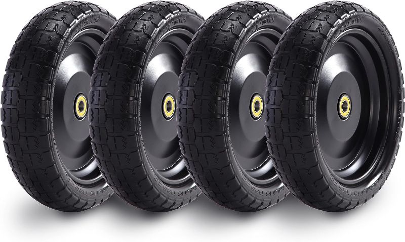 Photo 1 of 13” Flat-Free Wheelbarrow Tires - Includes 4 Replacement Wheels, Cotter Pins and Washers - Easy Installation, Compatible with Gorilla Carts, Trolleys, Generators and More - Steerling Tire Co. 4 Pack