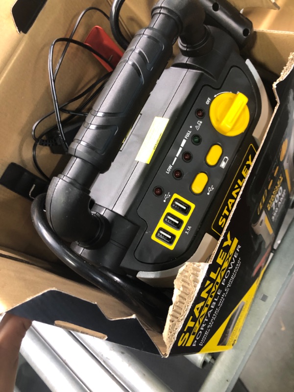 Photo 2 of STANLEY FATMAX J7CS Portable Power Station Jump Starter: 700 Peak/350 Instant Amps, 120 PSI Air Compressor, 3.1A USB Ports, Battery Clamps