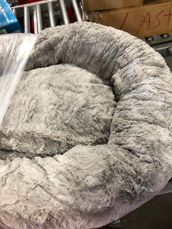 Photo 4 of Best Friends by Sheri The Original Calming Donut Cat and Dog Bed in Shag and Lux Fur, Machine Washable, High Bolster, Multiple Sizes S-XXL Lux Gray Large 36" x 36" Bed Only